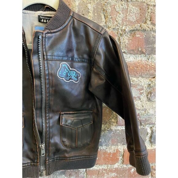 -Tout Compte Fait- bébé Dark Brown Faux Leather Baby Bomber Jacket with Zebra Em - Picture 4 of 7